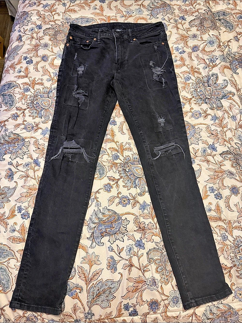American Eagle AE Jegging Distressed Black Jeans Waist 12 L